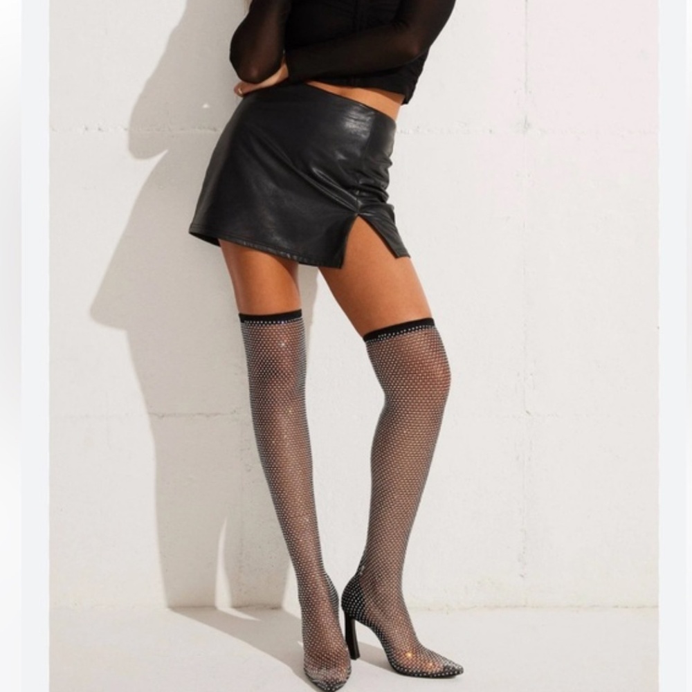 Steve Madden Mesh Sparkling Rhinestone Over the Knee Sock Boots